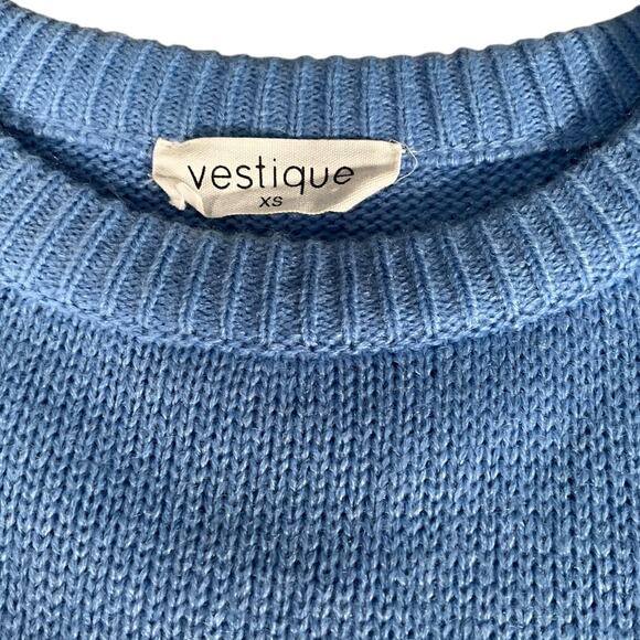 Vestique Cherry Sweater XS Blue Cream Cozy Knit Playful Y2K Cottagecore Cozy - Picture 8 of 10
